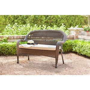 Mix and Match Brown Wicker Outdoor Stack Loveseat with Beige Cushion