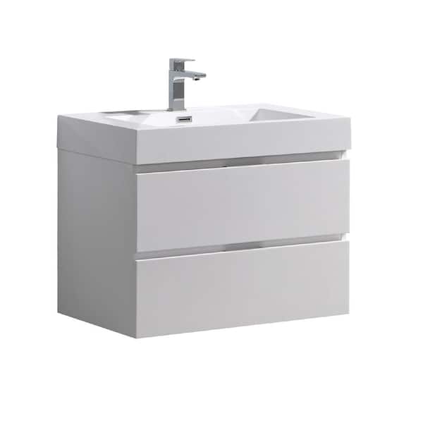 Fresca Valencia 30 in. W Wall Hung Bathroom Vanity in Glossy White with Acrylic Vanity Top in White