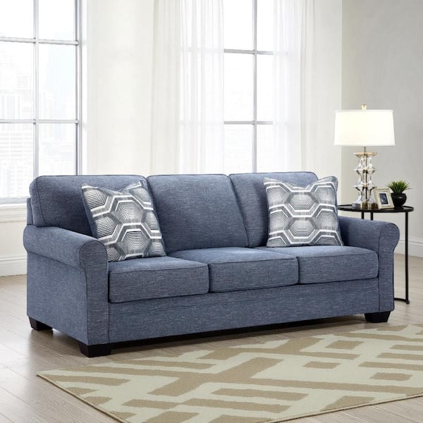 Sano 88 in. Straight Arm Polyester Rectangle Sofa in Denim Blue and Black