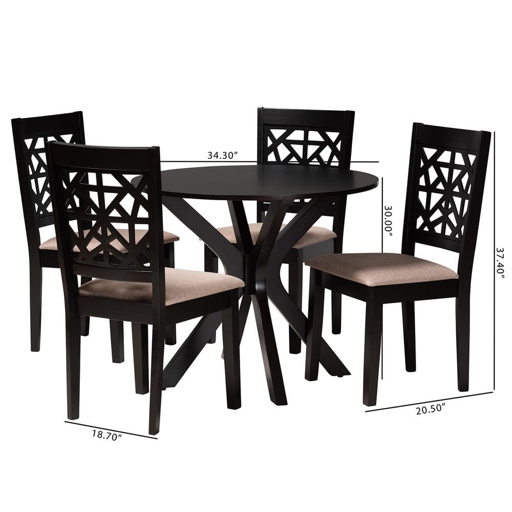 Karel Modern Beige Fabric and Espresso Wood 5-Piece Dining Set
