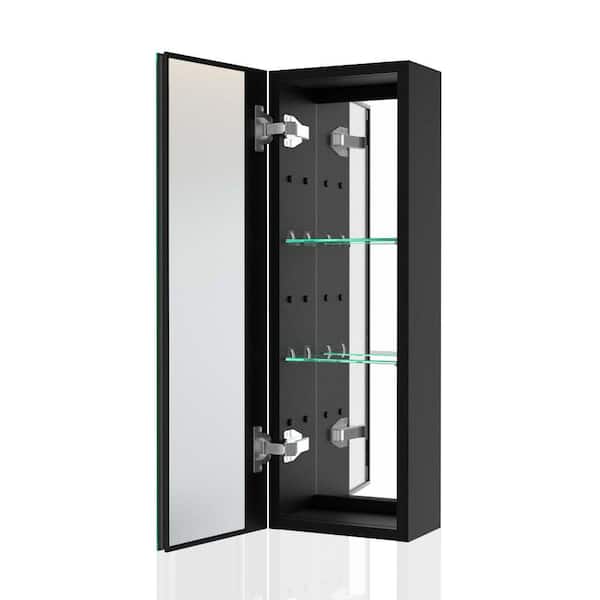 Moray 10 in. W x 30 in. H Rectangular Aluminum Surface Mount Medicine Cabinet with Mirror and LED Light in Black