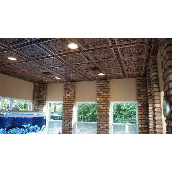 La Scala Stained Metal 2 ft. x 2 ft. PVC Glue-up or Lay-in Faux Tin Ceiling Tile (40 sq. ft./Case)