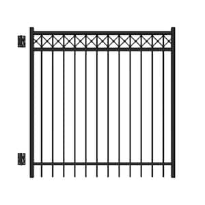 Highland 5 ft. x 5 ft. Black Decorative Straight Flat Top Metal Fence Gate