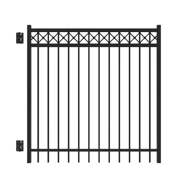 Barrette Outdoor Living Highland 5 ft. x 5 ft. Black Decorative Straight Flat Top Metal Fence Gate
