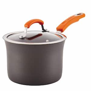 Classic Brights 3 qt. Hard-Anodized Aluminum Nonstick Sauce Pan in Orange and Gray with Glass Lid