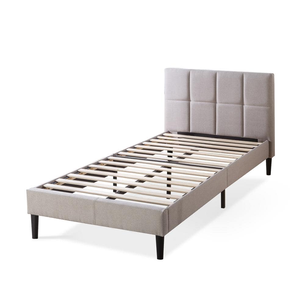 Zinus Lottie Beige Twin Upholstered Platform Bed Frame With Short ...