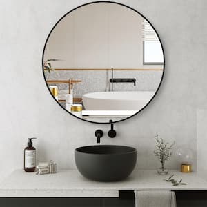 36 in. W x 36 in. H Round Framed Wall Mount Bathroom Vanity Mirror in Black