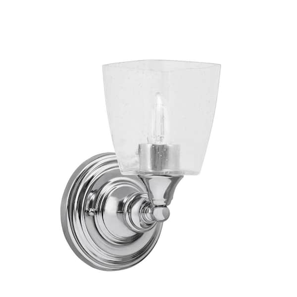 Unbranded Fulton 1-Light Chrome Wall Sconce, 4.5 in. Square Clear Bubble Glass