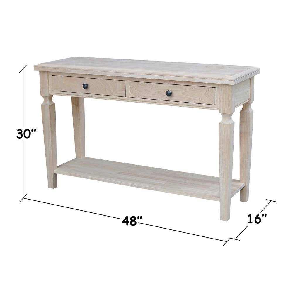 Vista 56'' Unfinished Solid Hardwood Console Table with Storage