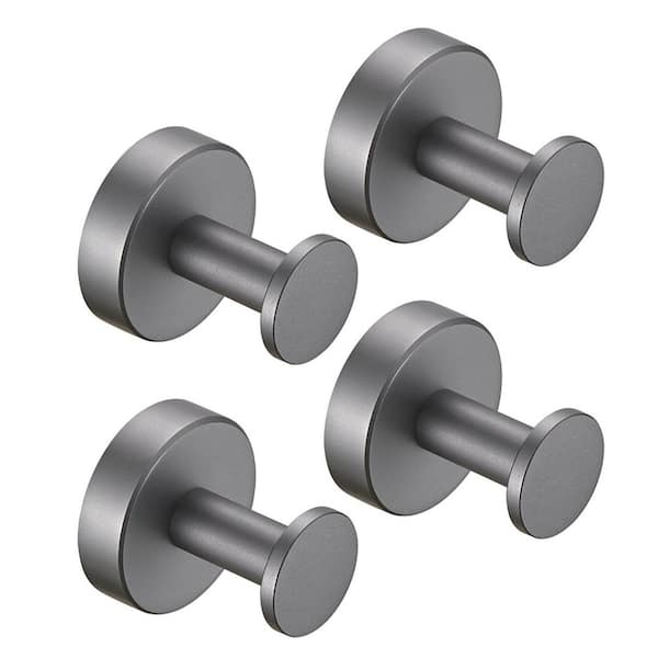 4-Pack Gray Aluminum Wall-Mounted Knob Robe/Towel Hook, Wall Hanging Hook with Round Base for Bathroom Kitchen
