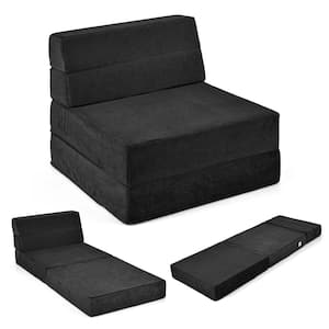 28 in. Black Tri-Fold Fold Down Chair Sofa Bed