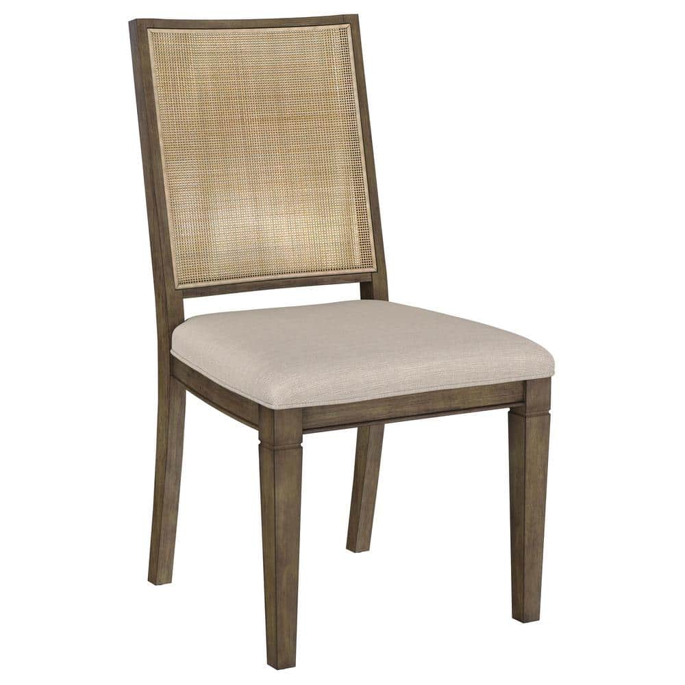 Beige Rattan Cane Back Transitional Side Chair Set
