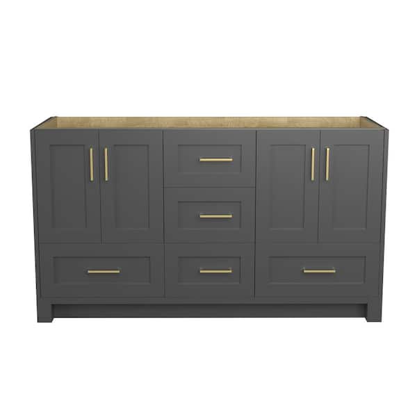 Zeafive 60 in. Solid Wood Double Sink Bath Vanity Cabinet Without Top Freestanding Bathroom Base in Dark Gray Assembled
