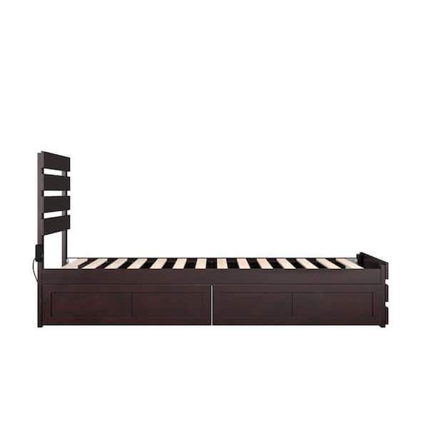 Oxford Espresso Twin XL Solid Wood Storage Platform Bed with Footboard and 2 Drawers