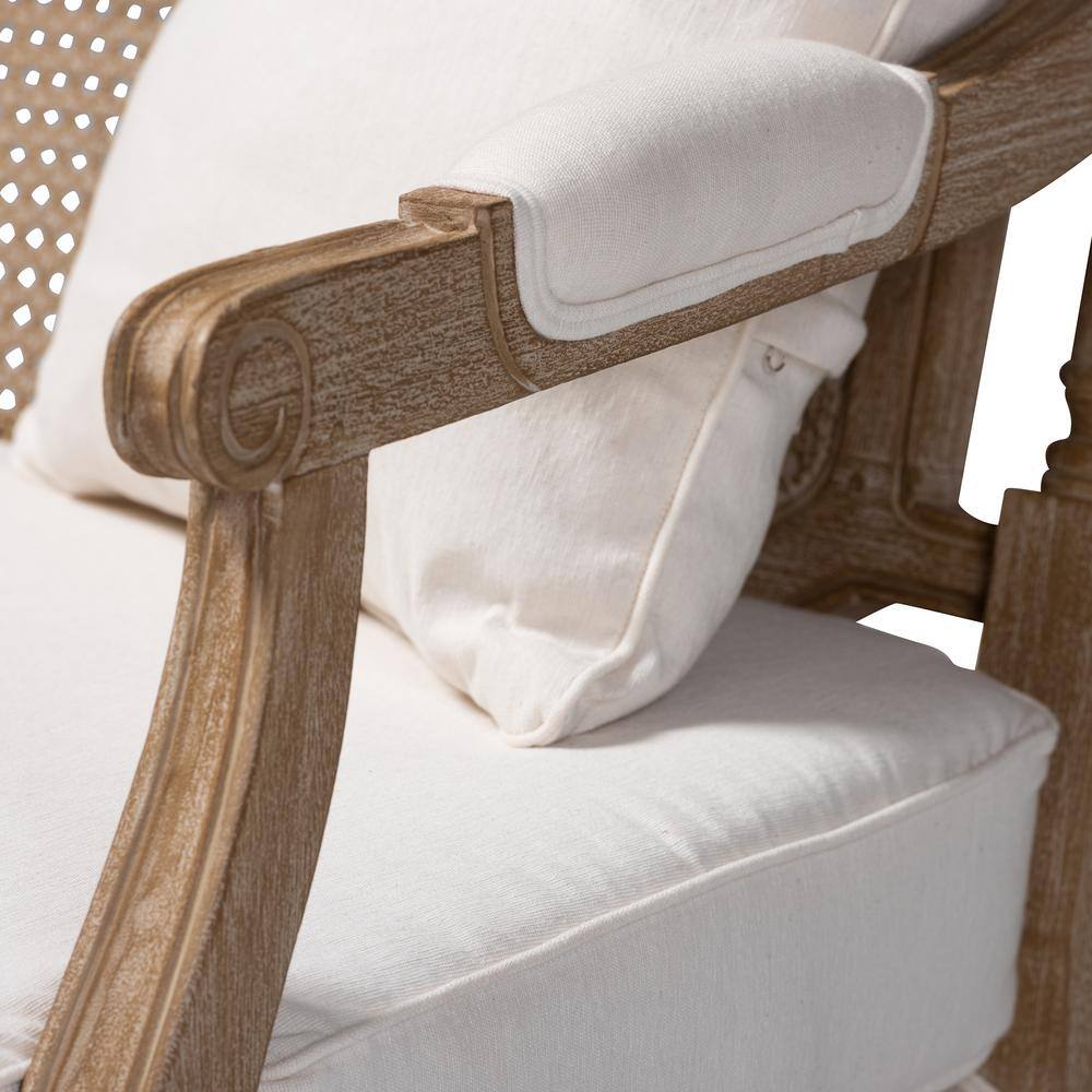 Elegant Ivory Cotton Blend Tufted Loveseat with Whitewashed Wood Frame