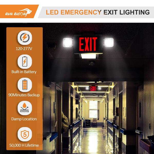 Ciata LED Exit Sign with Emergency Lights for Business, Commercial, or  Industrial Safety, 90-Minute Battery Operated Backup, Ceiling or Wall Mount