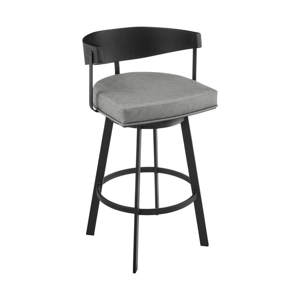 Lacey 26 in. Vintage Gray Iron Counter Stool with Faux Leather Seat