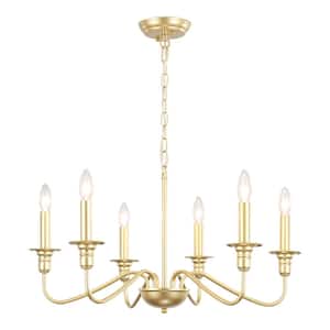 Marquest 6-Light Spray Gold Dimmable Classic Traditional Rustic Linear Chandelier Candle with tray for Kitchen Island