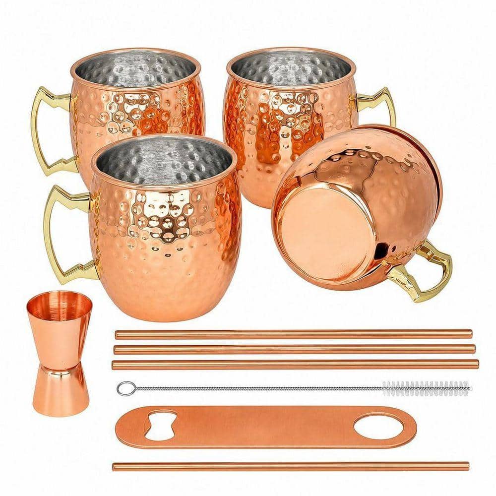 Wudkey 4-Piece Stainless Steel Mule Copper Mugs, 18 oz. Copper