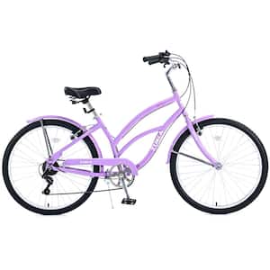 26 in. Women 7 Speed Purple Beach Cruiser Bicycle