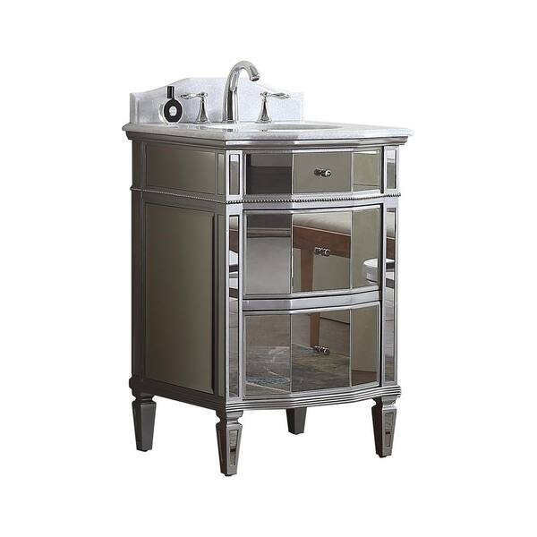 Modetti Palazzo 24 in. W x 21 in. D Mirrored Vanity with Marble Vanity Top in White with White Basin