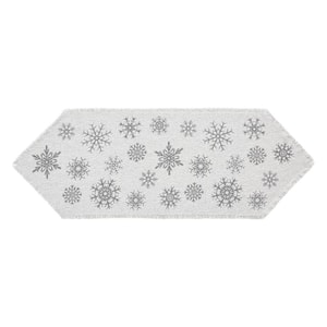 Yuletide 8 in. W x 24 in. H Antique White Silver Gray Seasonal Snowflake Cotton Burlap Table Runner