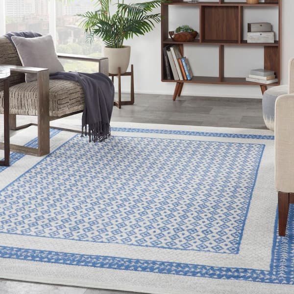 Whimsicle Ivory Blue 8 ft. x 10 ft. Geometric Contemporary Area Rug