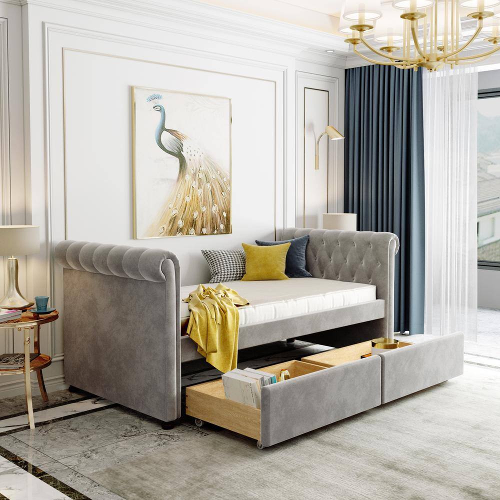 Harper & Bright Designs Elegant Gray Twin Size Daybed with Drawers