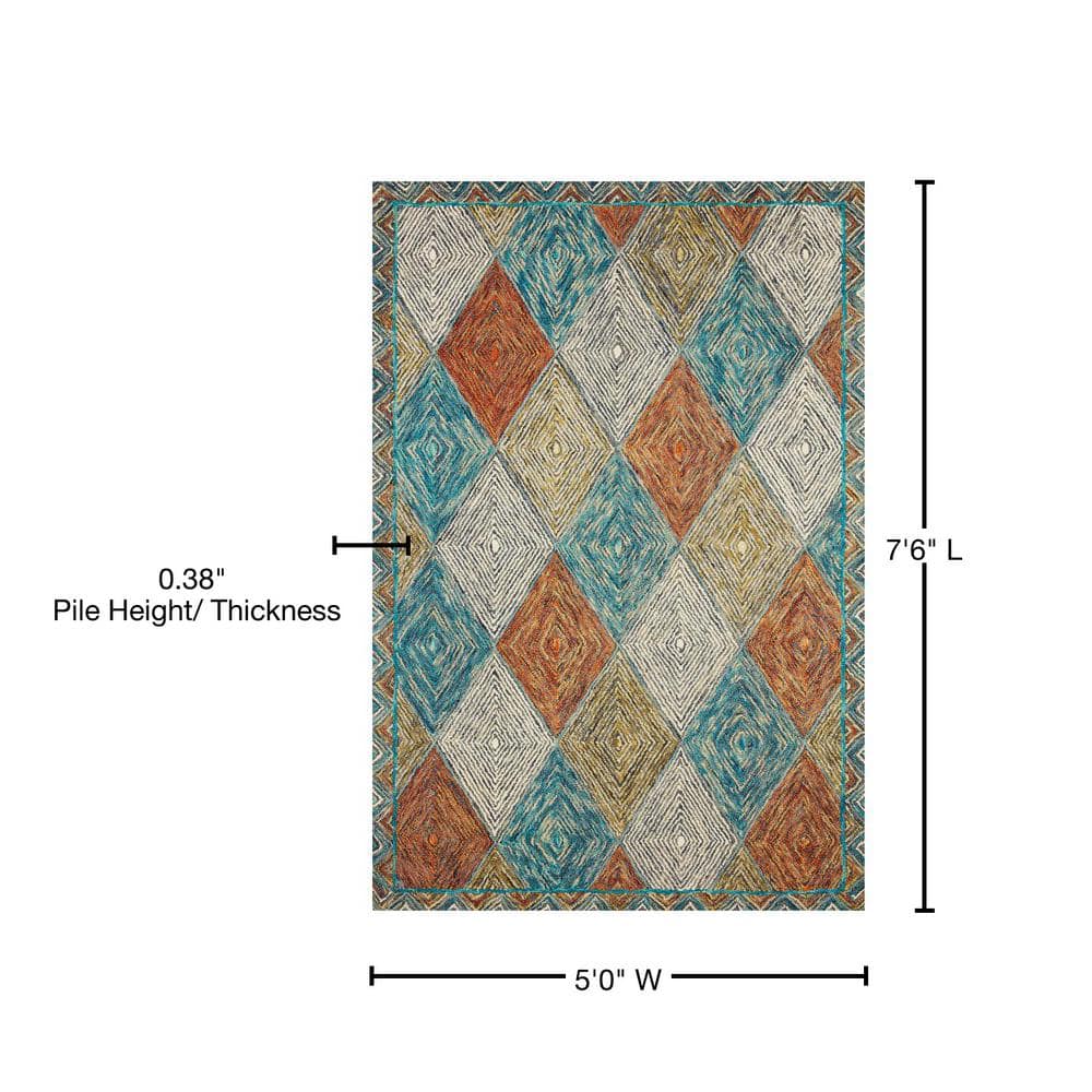 Handcrafted Sunset Ocean Geometric Wool 5' x 7' Area Rug