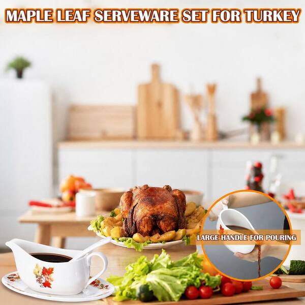 KHKFY 10 oz 20 oz Autumn Maple Leaf Ceramic Gravy Boat Set with