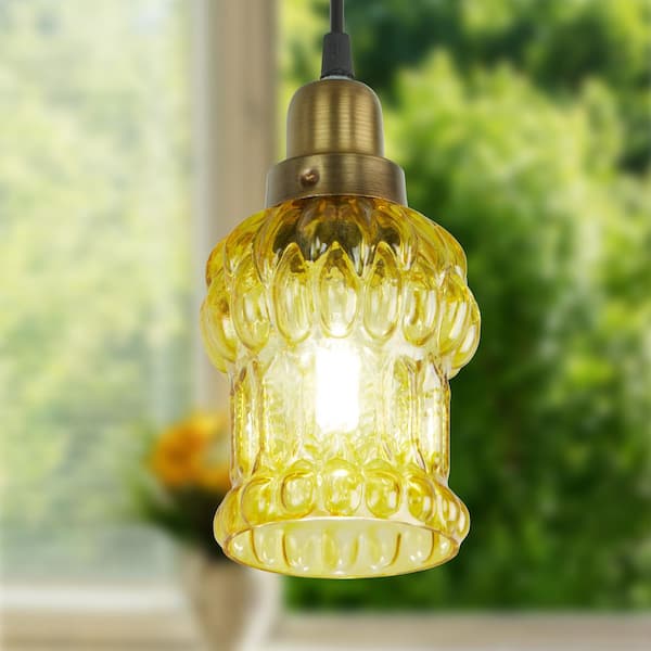 Diane 1-Light Gold Novelty Textured Shaded Glass Cylinder Pendant Light