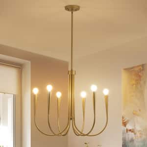 6-Light Gold Farmhouse Candle Chandelier Modern Gold Candle Pendant Light