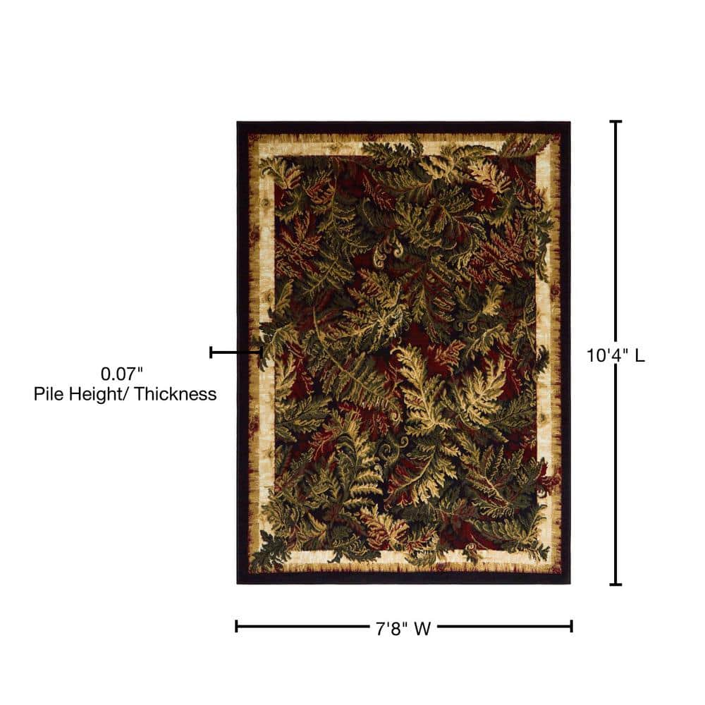 Black and Beige Floral Synthetic Rectangular Area Rug