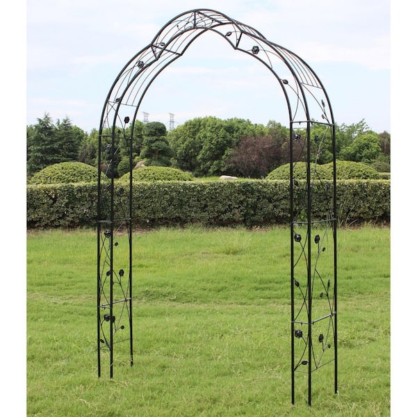 59.00 in. x 15.35 in. x 98.40 in. Outdoor Black Iron Garden Arch Trellis Suitable for Plants like Roses Ivy and Jasmine.