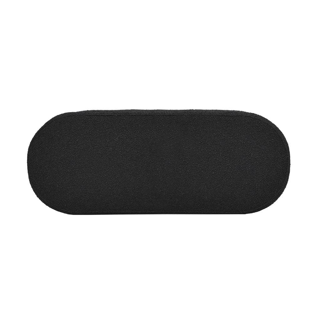 Ebony Black Boucle Upholstered Oval Storage Bench with Hinged Lid