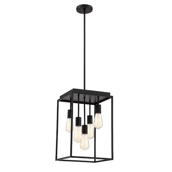 Home Decorators Collection Rollins 5-Light Black Cage Chandelier for Foyer