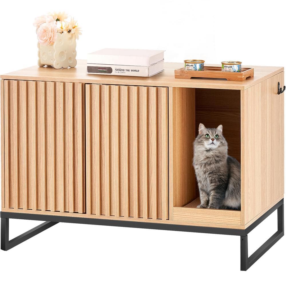 VEVOR Cat Litter Box Enclosure, Hidden Litter Box Furniture, Wooden Cat Washroom Indoor with 2 Doors and Study Metal Legs