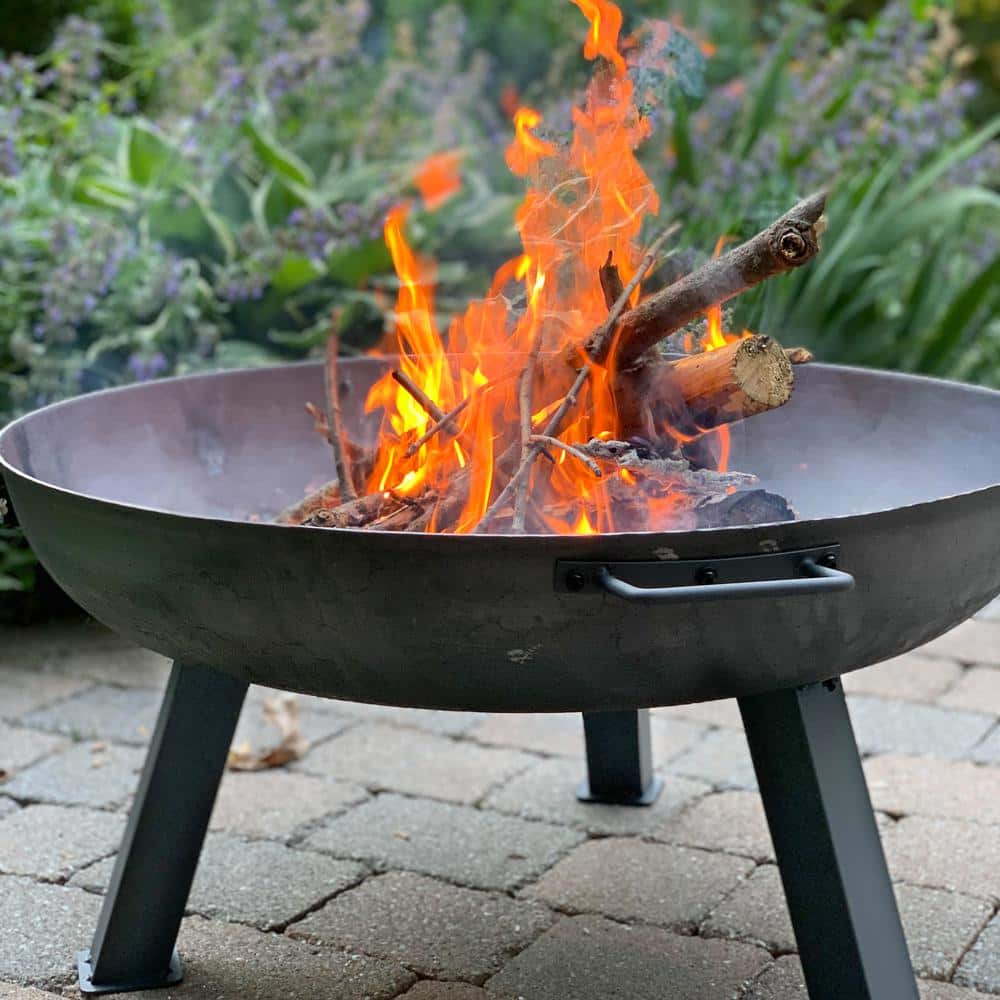 30-Inch Gray Cast Iron Wood-Burning Fire Pit with Steel Finish