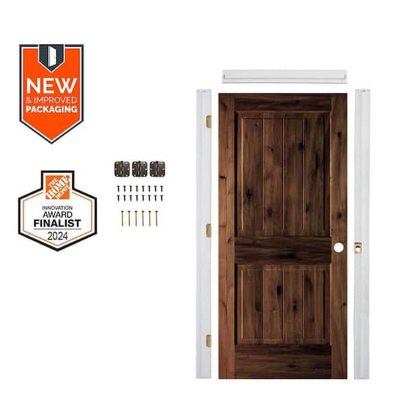 Krosswood Doors Assembly Required 30 in. x 80 in. Alder Left-Hand Square Top VG Red Mahogany Stain Wood Single Door Kit w/Separate Jamb
