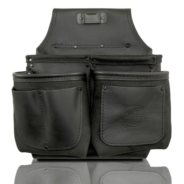 Graintex 6-Pocket Ambassador Series Black Top Grain Leather Nail and Tool Pouch