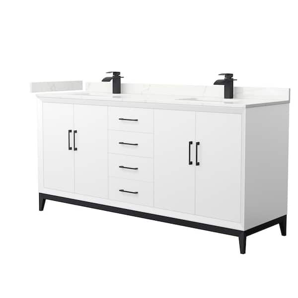 Wyndham Collection Amici 72 in. W x 22 in. D x 35.25 in. H Double Bath Vanity in White with Giotto Quartz Top