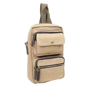 11.5 in. H Khaki Cotton Canvas Chest Pack Backpack