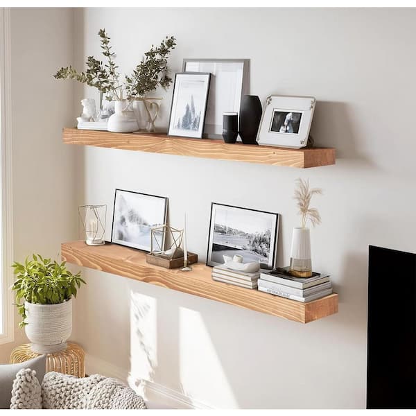 36 in. W x 8 in. D Oak Wood Floating Shelves for Wall (Set of 2) Decorative Wall Shelf
