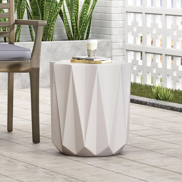 Harper & Bright Designs Antique White Lightweight Concrete Outdoor Side Table, No Assembly Required