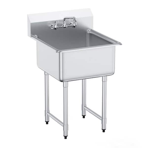Stainless Steel Prep & Utility Sink, 1 Compartment Free Standing Small Sink Include Faucet & legs, 27 x 41in. Bowl Sinks