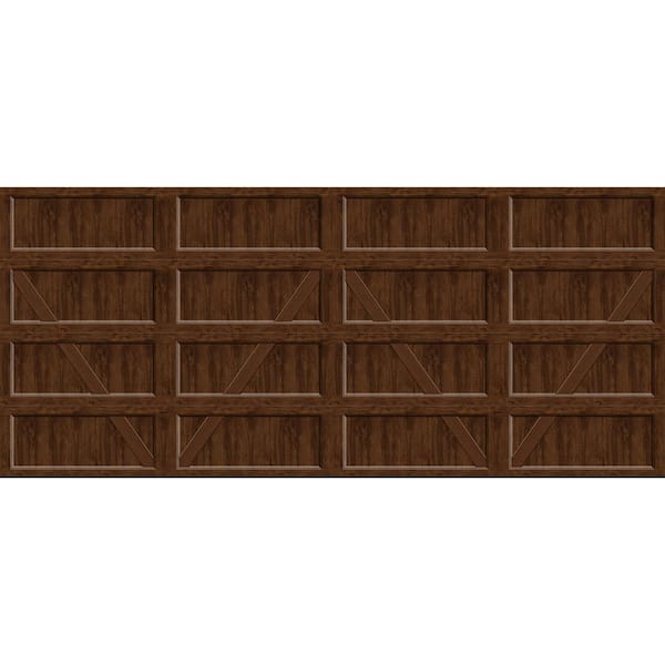 Bridgeport Steel Design V 16 ft. x 7 ft. Insulated 18.4 R-Value Wood-Look Walnut Finish Garage Door without Windows