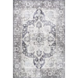 Josephine Gray 4 ft. x 6 ft. Distressed Floral Medallion Area Rug