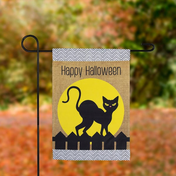 Black Cat "Happy Halloween" Outdoor Garden Flag-18" x 12.5"