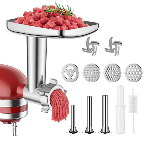 Silver Metal KitchenAid Stand Mixer Compatible 4-Grinding Plate Accessory Meat Grinder Attachment