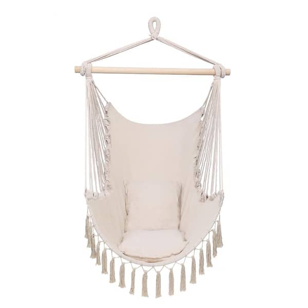 Karl home 31.5 in. Portable Hammock Rope Chair Outdoor Hanging Air Swing in Beige